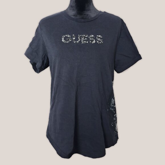 GUESS Black Skull Shirt with Rhinestone Studded Details Top Blouse - Picture 2 of 8